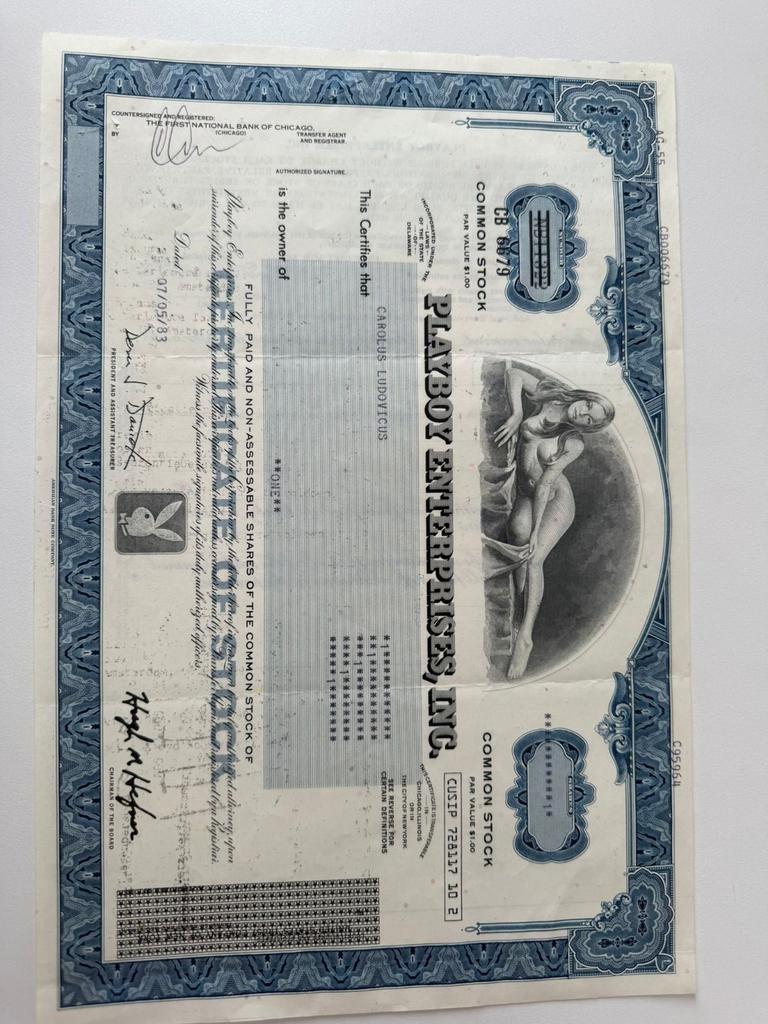 Origineel aandeel Playboy Enterprises, Inc. - 1983, Ophalen of Verzenden