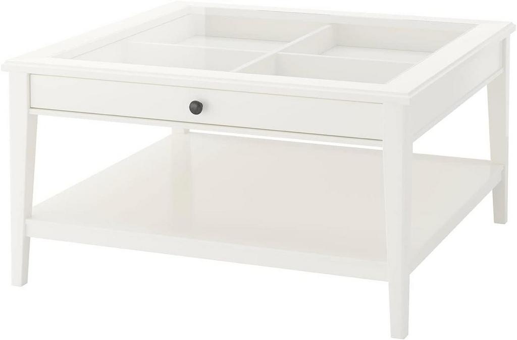 Ikea white coffee table with glass top and storage shelfs, Huis en Inrichting, Ophalen, Gebruikt, 50 tot 100 cm, 50 tot 75 cm