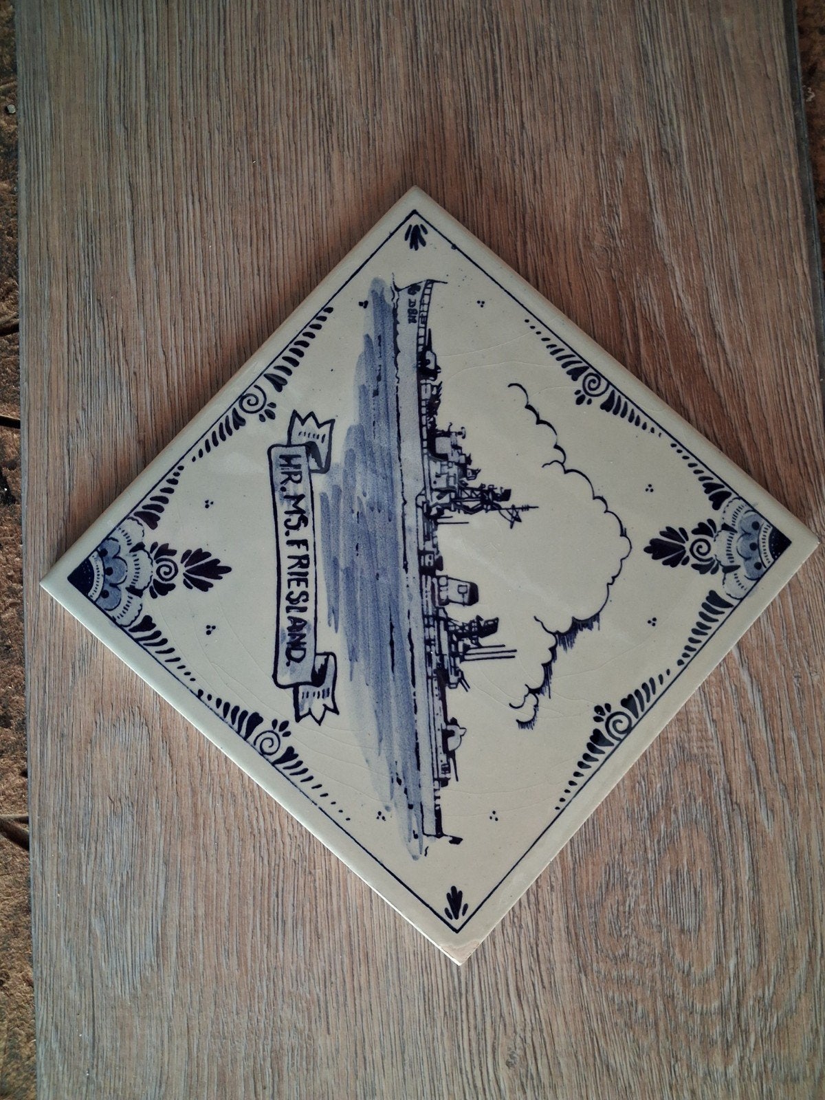 Delfts blauwe tegel Hr.Ms. Friesland 15x15cm, Ophalen