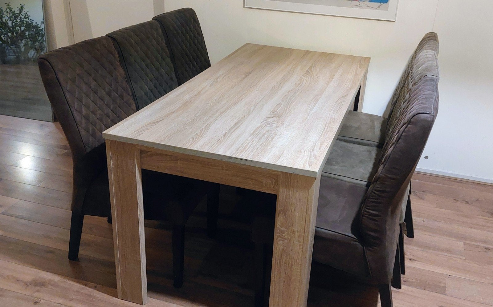 Stevige eettafel 160x80x78cm met 6 stoelen, Ophalen, Gebruikt, 50 tot 100 cm, 150 tot 200 cm