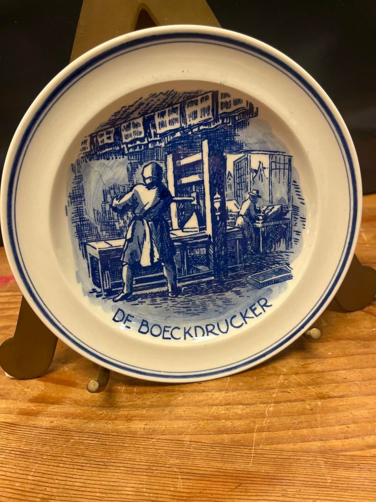 Vintage Delfts Blauw 'De Boeckdrucker' Wandbord, Antiek en Kunst, Antiek | Wandborden en Tegels, Ophalen of Verzenden