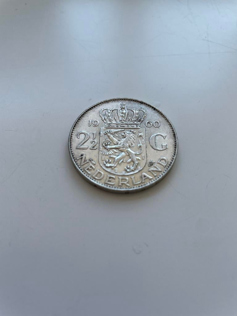 Zilveren Rijksdaalder Juliana 1960 - 2,5 gulden, Koningin Juliana, Zilver, Ophalen of Verzenden, Losse munt