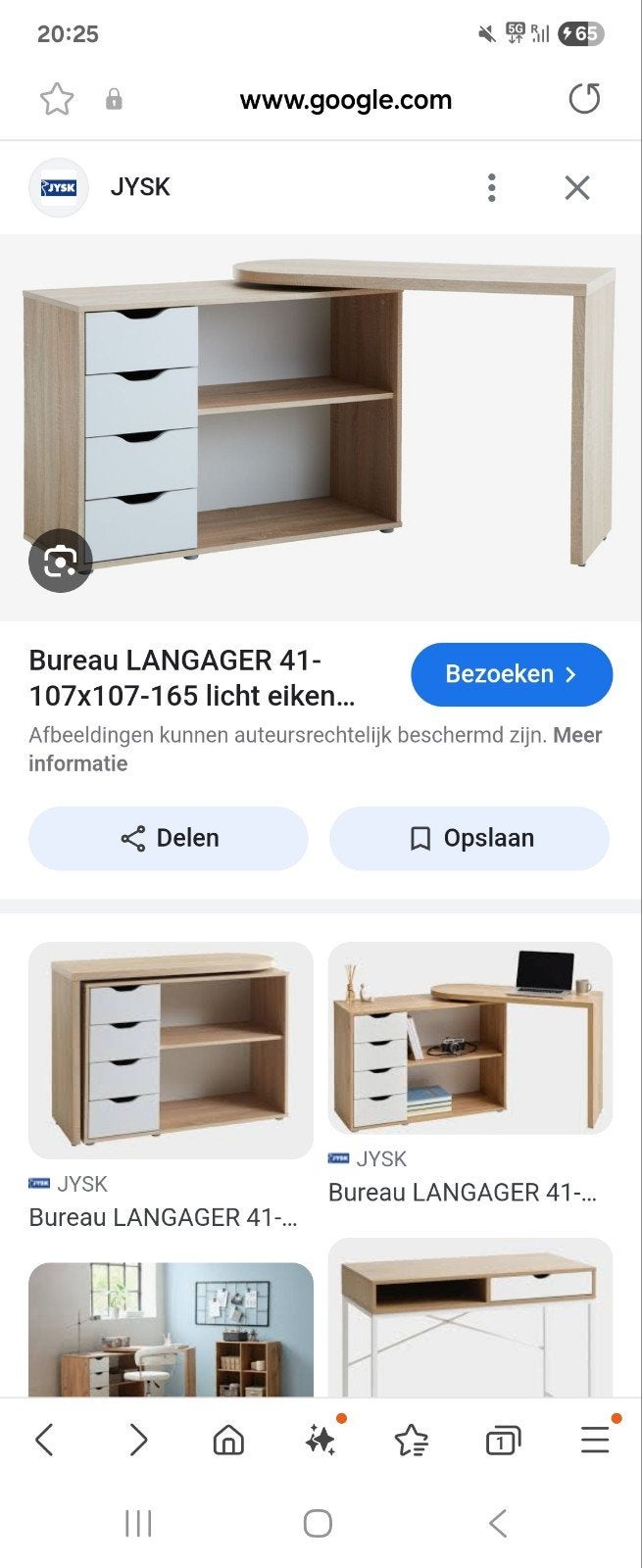 Bureau wit met licht eiken en 4 lades, Huis en Inrichting, Bureaus, Ophalen, Nieuw