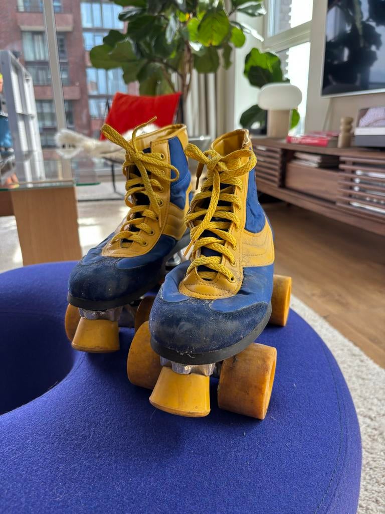 Vintage Roller Skates - Blauw/Geel Maat 39/40, Overige merken, Gebruikt, Ophalen of Verzenden, Inline skates 4 wielen