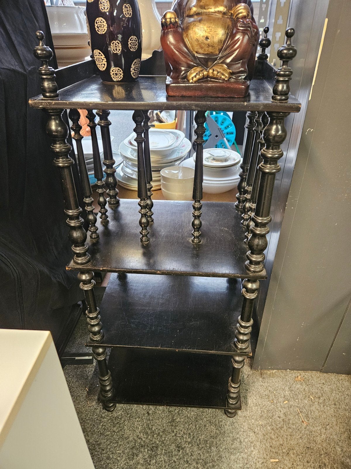 Vintage Zwart Houten Etagère met 4 Lagen, Ophalen