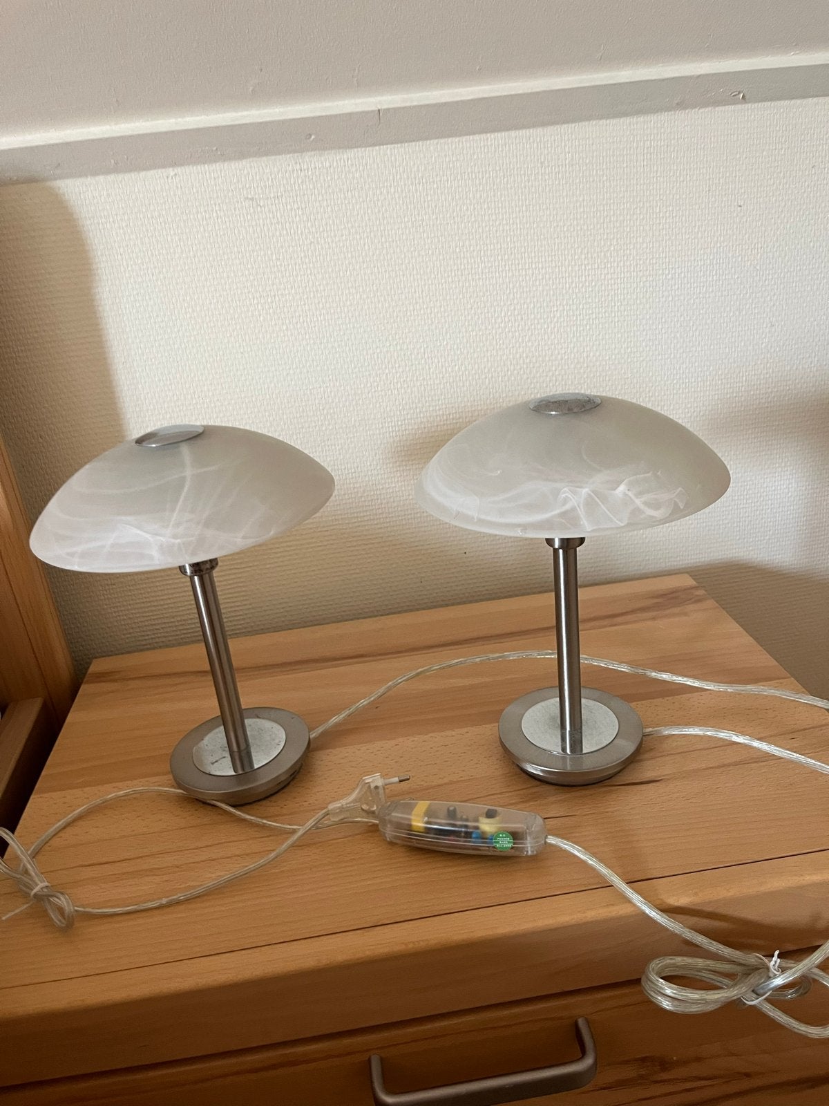 Set van 2 dimbare bedlampjes met glazen kap, Ophalen, Zo goed als nieuw, Glas, Minder dan 50 cm