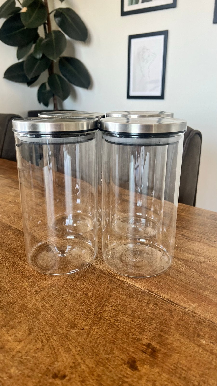 Set van 4 glazen voorraadpotten, Huis en Inrichting, Glas, Zilver, Ophalen of Verzenden, Zo goed als nieuw