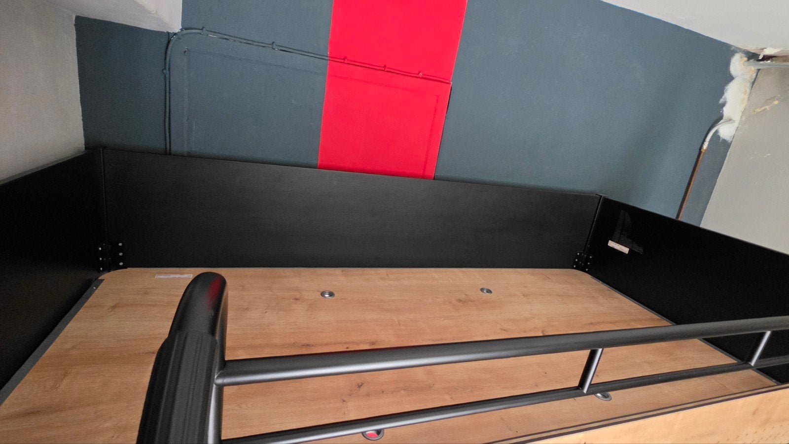 Hoogslaper tienerbed met bureau en boekenkast - Zwart/Hout, Ophalen, Gebruikt, Eenpersoons, 200 cm