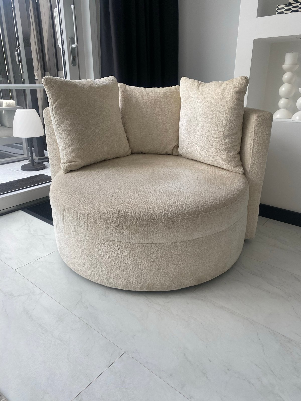Ronde fauteuil off white bouclé stof - Zo goed als nieuw, Ophalen, Zo goed als nieuw, Stof, 75 tot 100 cm