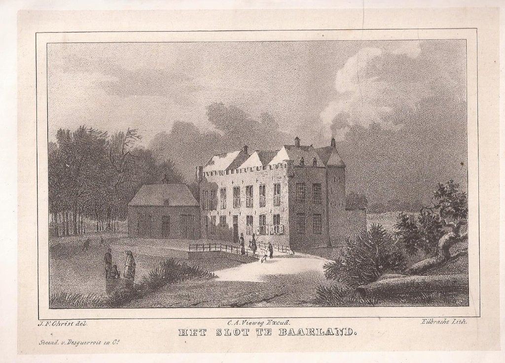 Baarland Het slot te Baarland Borsele Litho J.F Christ 1846, Antiek en Kunst, Origineel, 1800 - 1899, Architectuur, 12 cm