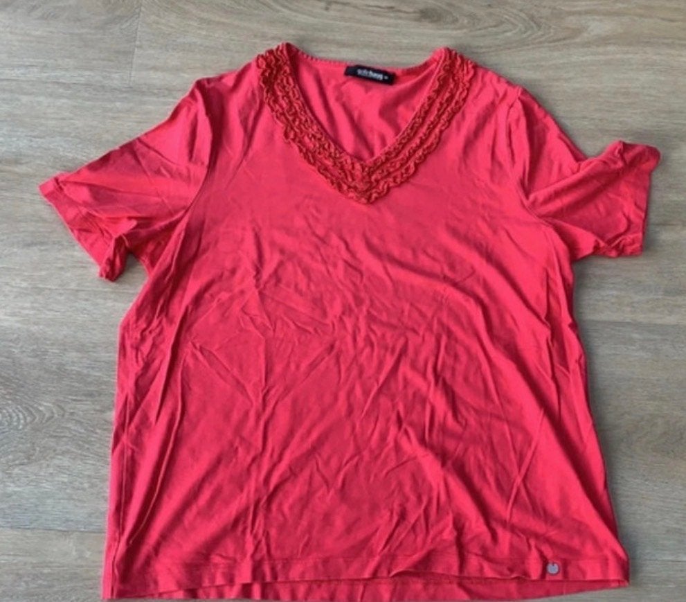 Golle Haug Collection koraalT-shirt met V-hals, maat 44, Maat 42/44 (L), Ophalen of Verzenden, Korte mouw, Gedragen