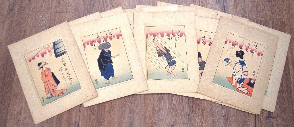 19 Japanse prenten uit 1920, Antiek en Kunst, Kunst | Niet-Westerse kunst, Wanddecoratie, Ophalen of Verzenden, Papier/karton