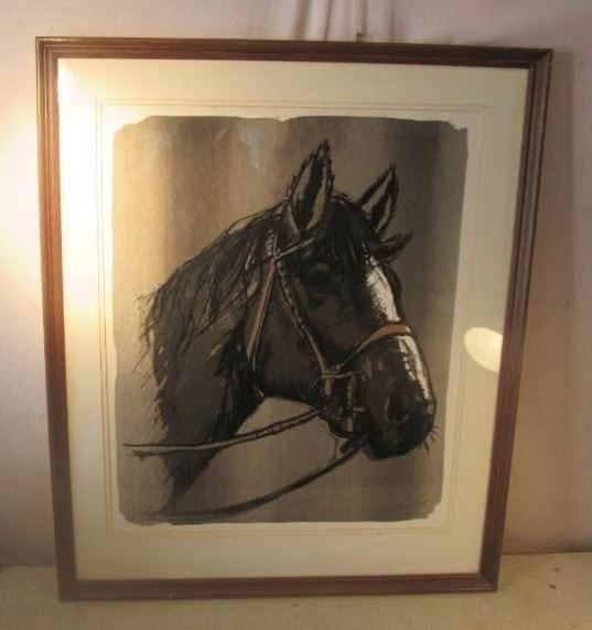 Prachtig Geschilderd Aquarel - Paardenhoofd - gesigneerd, Dieren, Ophalen of Verzenden, Aquarel, Origineel werk