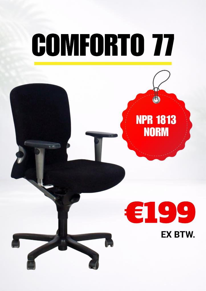 Comforto 77 – NPR 1813 bureaustoel – Zwart – Refurbished, Zwart, Ophalen of Verzenden, Zo goed als nieuw, Bureaustoel