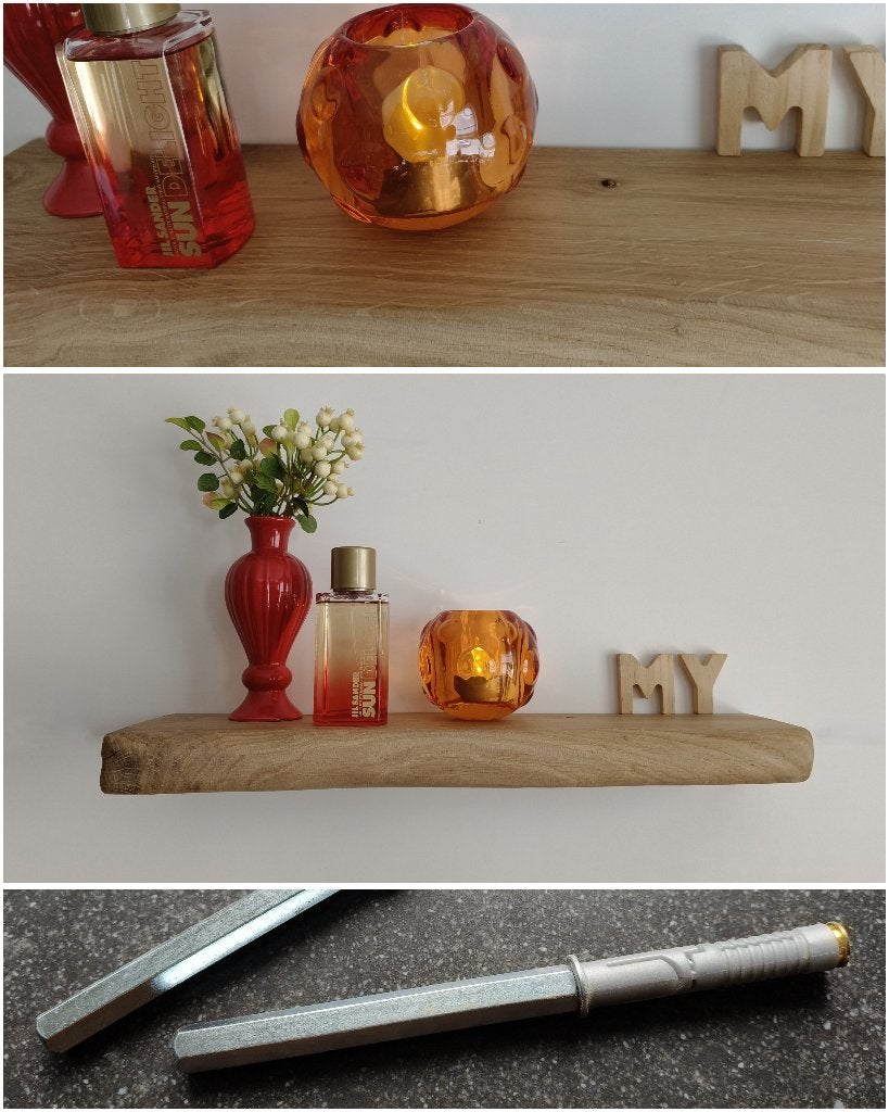 Massief eiken wandplank zwevend + montagepennen 49,5cm #252, Houtatelier M.Y., Info@myhoutatelier.nl, Nieuw, Ophalen of Verzenden