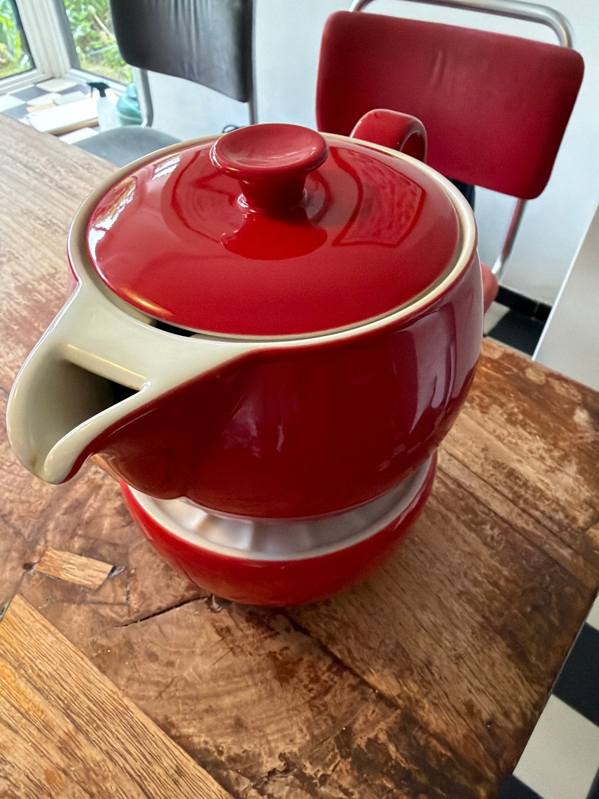 Rode Dibbern theepot met theelichtje, Gebruikt, Steen/keramiek, Rood, Overige merken