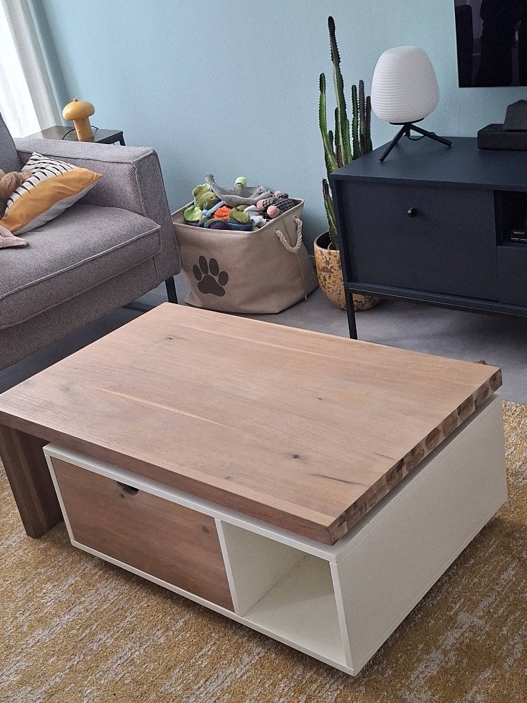 TE KOOP SALONTAFEL, Huis en Inrichting, Tafels | Salontafels, Ophalen, Eikenhout, 50 tot 100 cm, Zo goed als nieuw