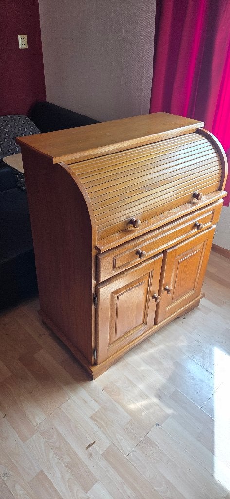 Vintage houten bureau / secretaire met rolluik, Ophalen, Gebruikt, Hout, Secretaire