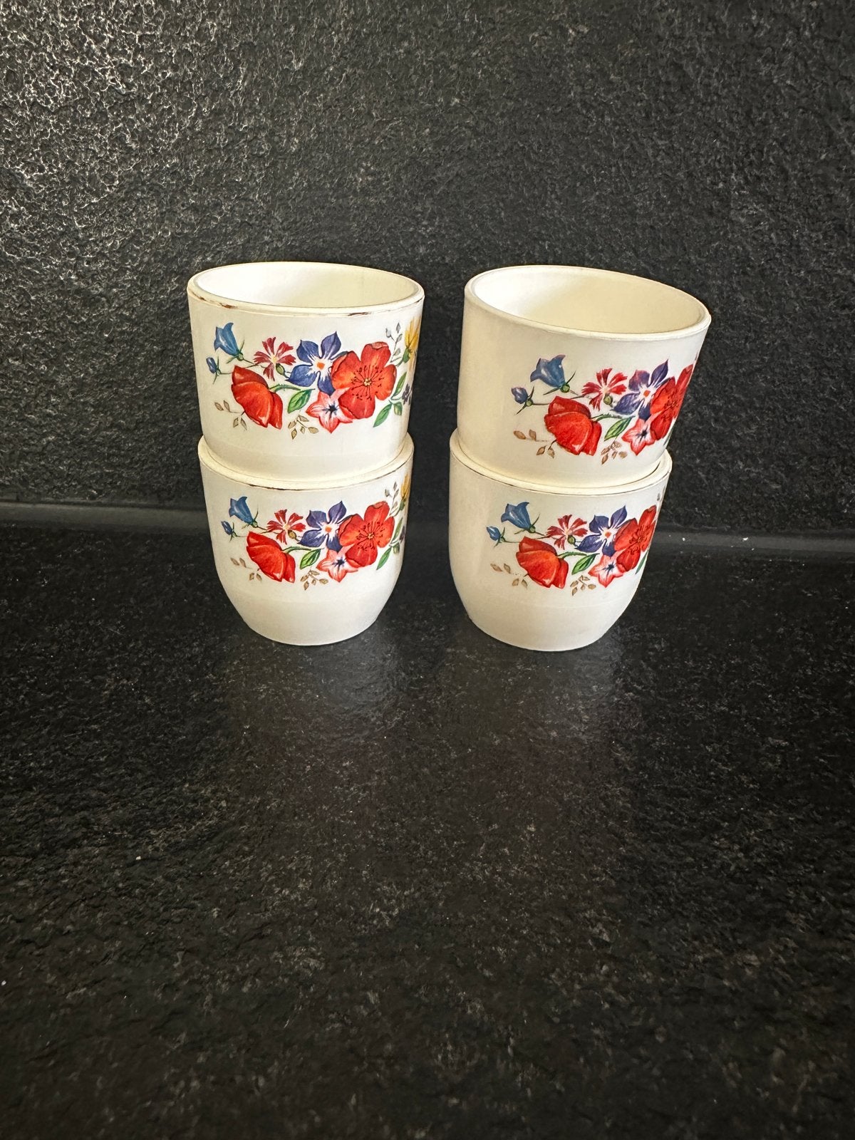 Set van 4 vintage Emsa eierdopjes met bloemmotief, Ophalen of Verzenden