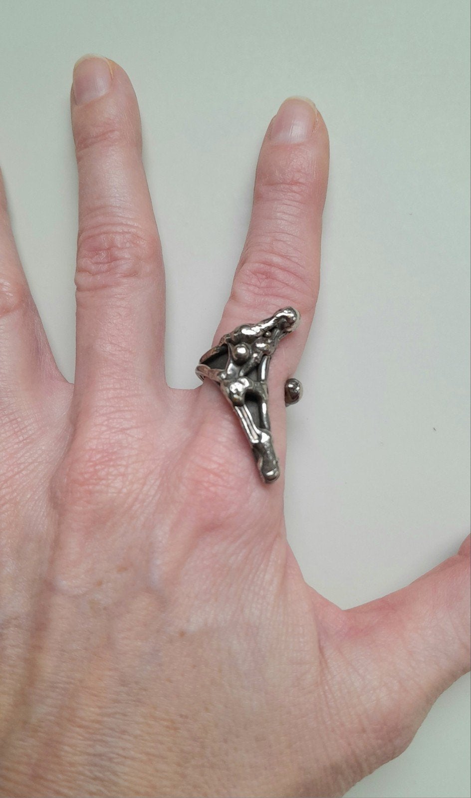 Unieke Zilverkleurige Ring - Abstract Design, Sieraden, Tassen en Uiterlijk, Ringen, Ophalen of Verzenden, Gebruikt, Zilver