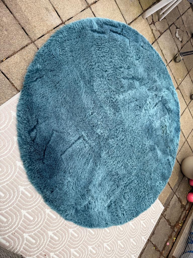 Rond vloerkleed van imitatiebont, 180 cm, blauw, Ophalen, Blauw, 150 tot 200 cm, Rond