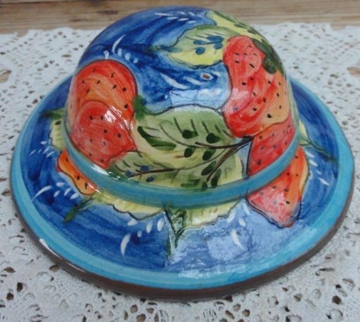 Keramiek hoedje, aardbeien, Olaria Jose Cartaxo, Portugal, Ophalen of Verzenden
