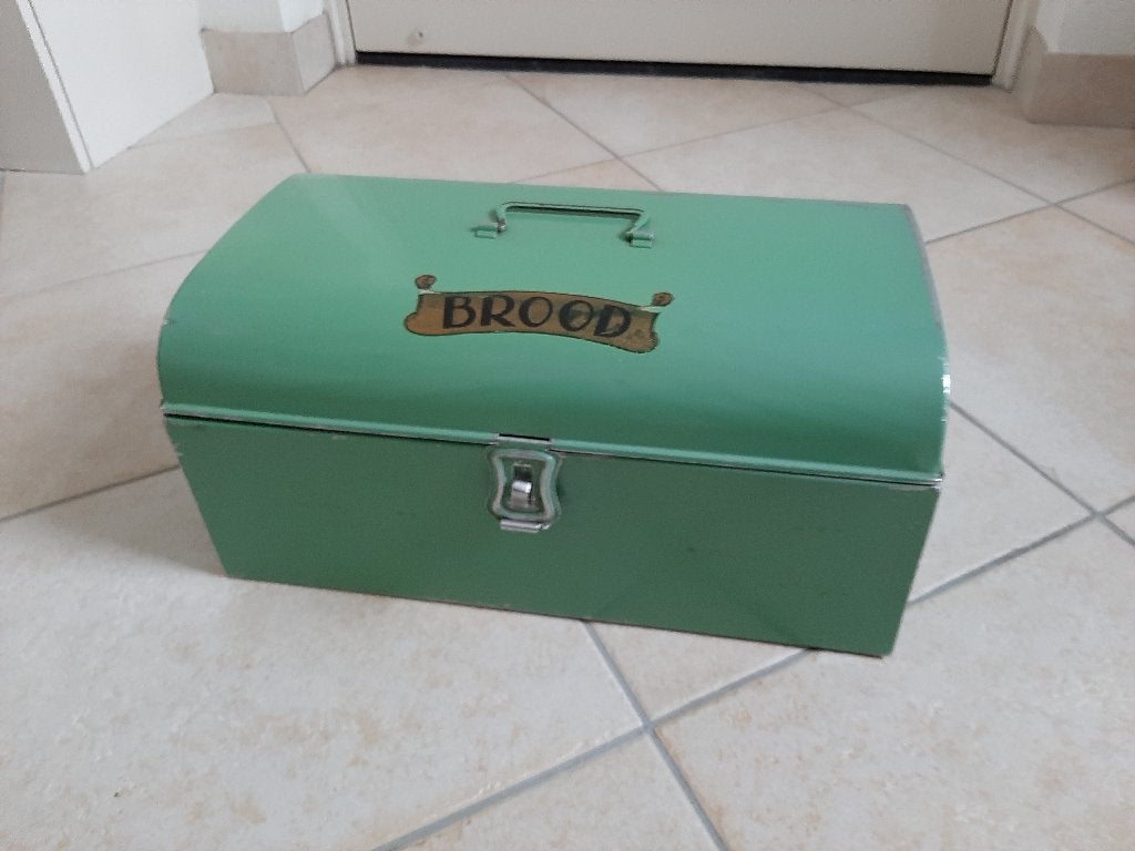 Vintage broodtrommel blik groen, Ophalen