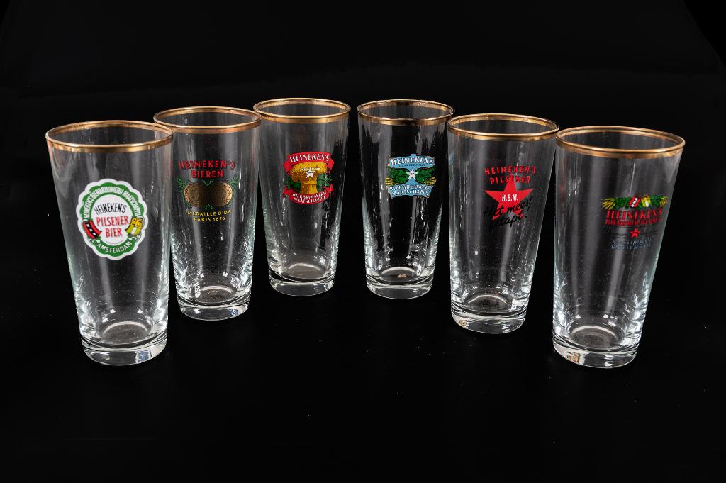 Heineken rode Sien glazen, oud hoog model, Ophalen of Verzenden, Gebruikt, Glas of Glazen, Heineken