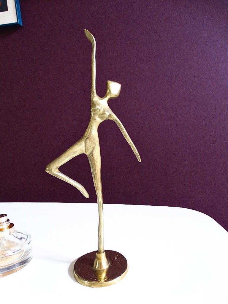 Mid-century gestileerde ballerina/danseres beeld - messing, Ophalen of Verzenden, Zo goed als nieuw, Mens