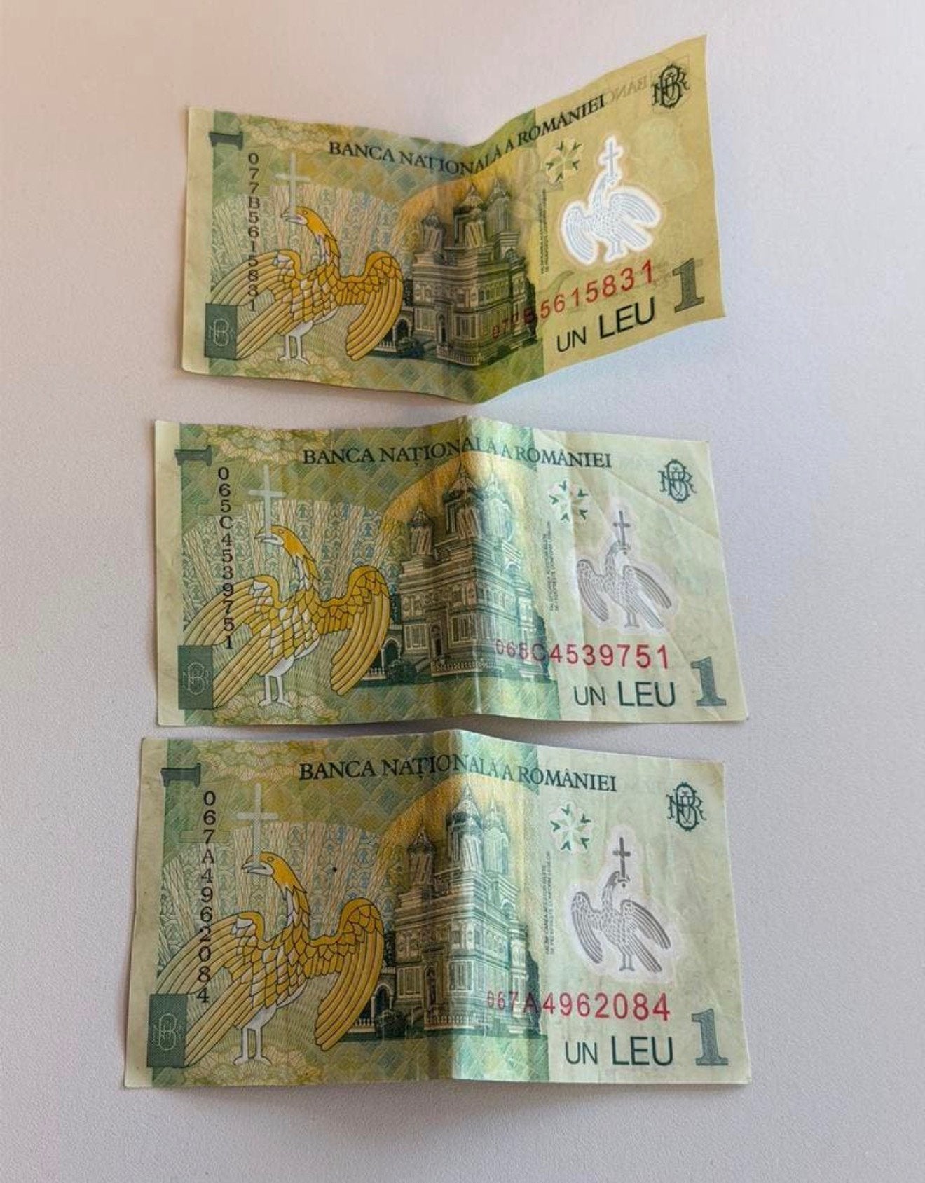 3x Roemeens 1 Leu Bankbiljet 2005 Polymeer Nicolae Iorga, Ophalen of Verzenden, Overige landen