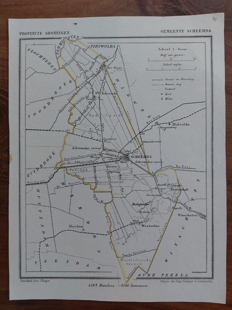 41 / Scheemda Westerlee Nieuwolda Litho uit 1867 J. Kuyper, Antiek en Kunst, Ophalen of Verzenden