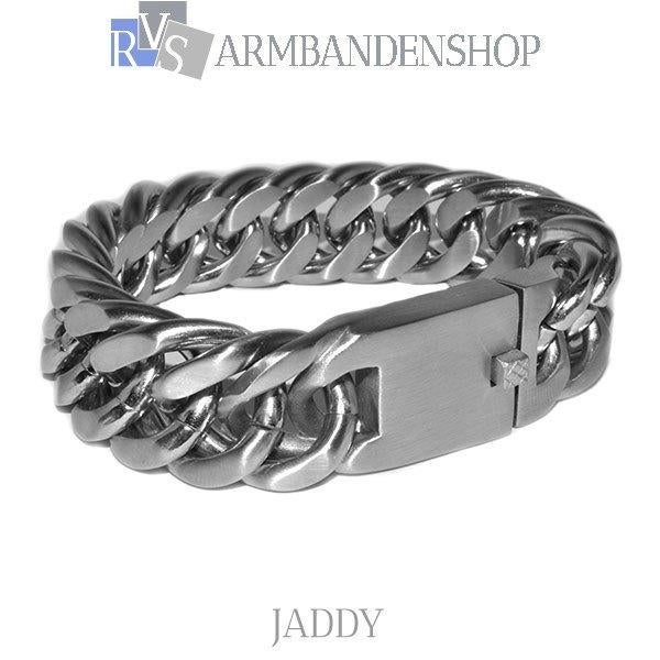 Matte rvs stoere heren armband van geborsteld staal "Jaddy"., Verzenden, Nieuw, Zilver, Staal