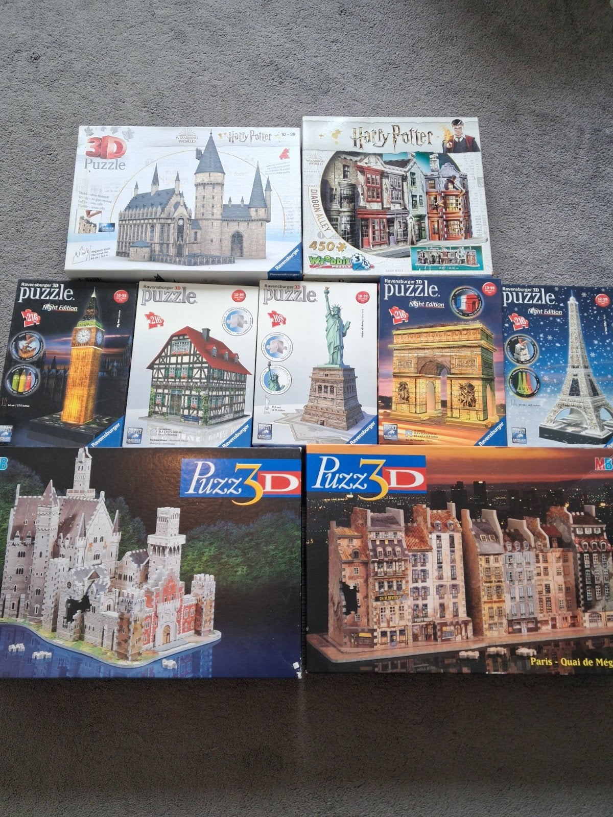Grote collectie Ravensburger 3D puzzels (9 stuks), Ophalen of Verzenden, Meer dan 50 stukjes, Gebruikt, 6 jaar of ouder