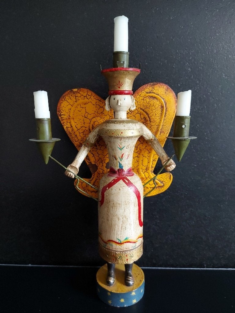 Antieke XL Lichterengel (41 cm) - Ertsgebergte Volkskunst, Ophalen of Verzenden, Overige materialen