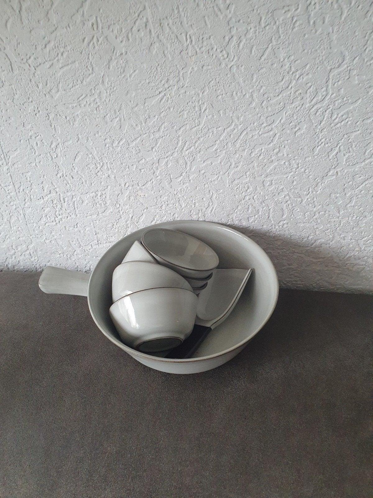 Snack schaaltje met kommetjes en schepje, Huis en Inrichting, Gebruikt, Keramiek, Vintage, Ophalen of Verzenden