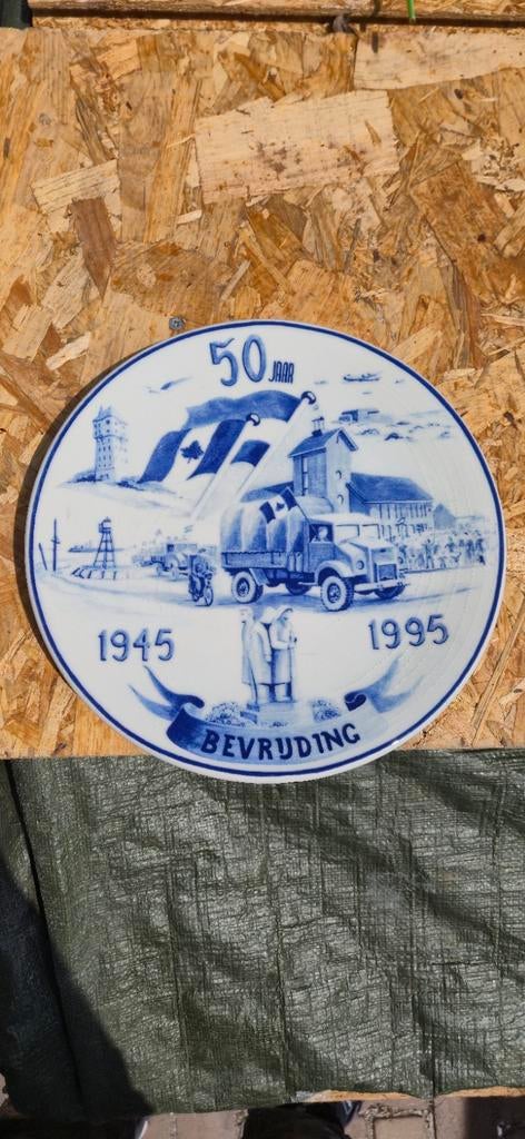Ijmuiden 50 jaar bevrijding bord delfts blauw, Ophalen of Verzenden