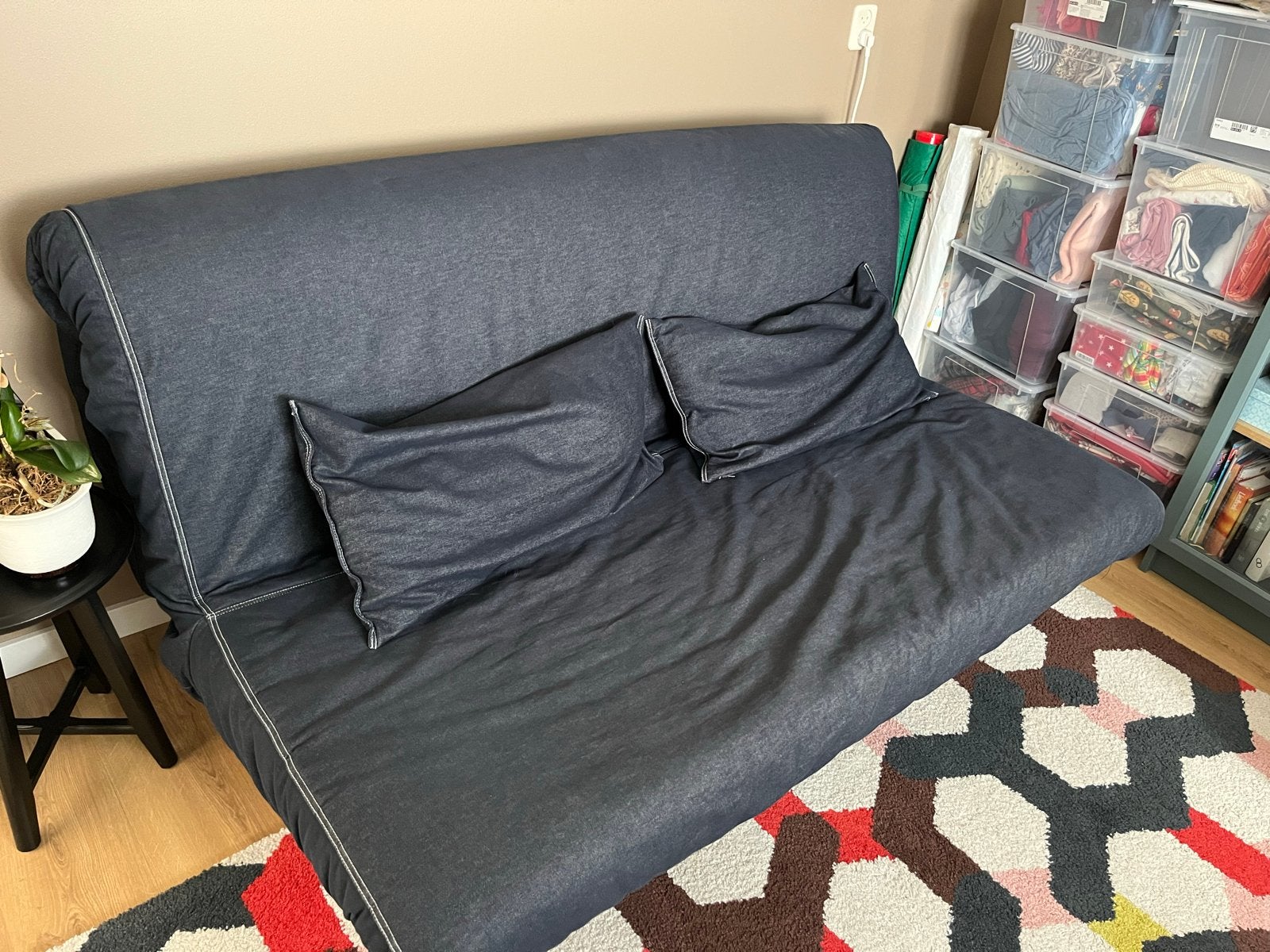 IKEA PS Jeansblauwe slaapbank met kussens, Ophalen, Gebruikt, Blauw, Tweepersoons
