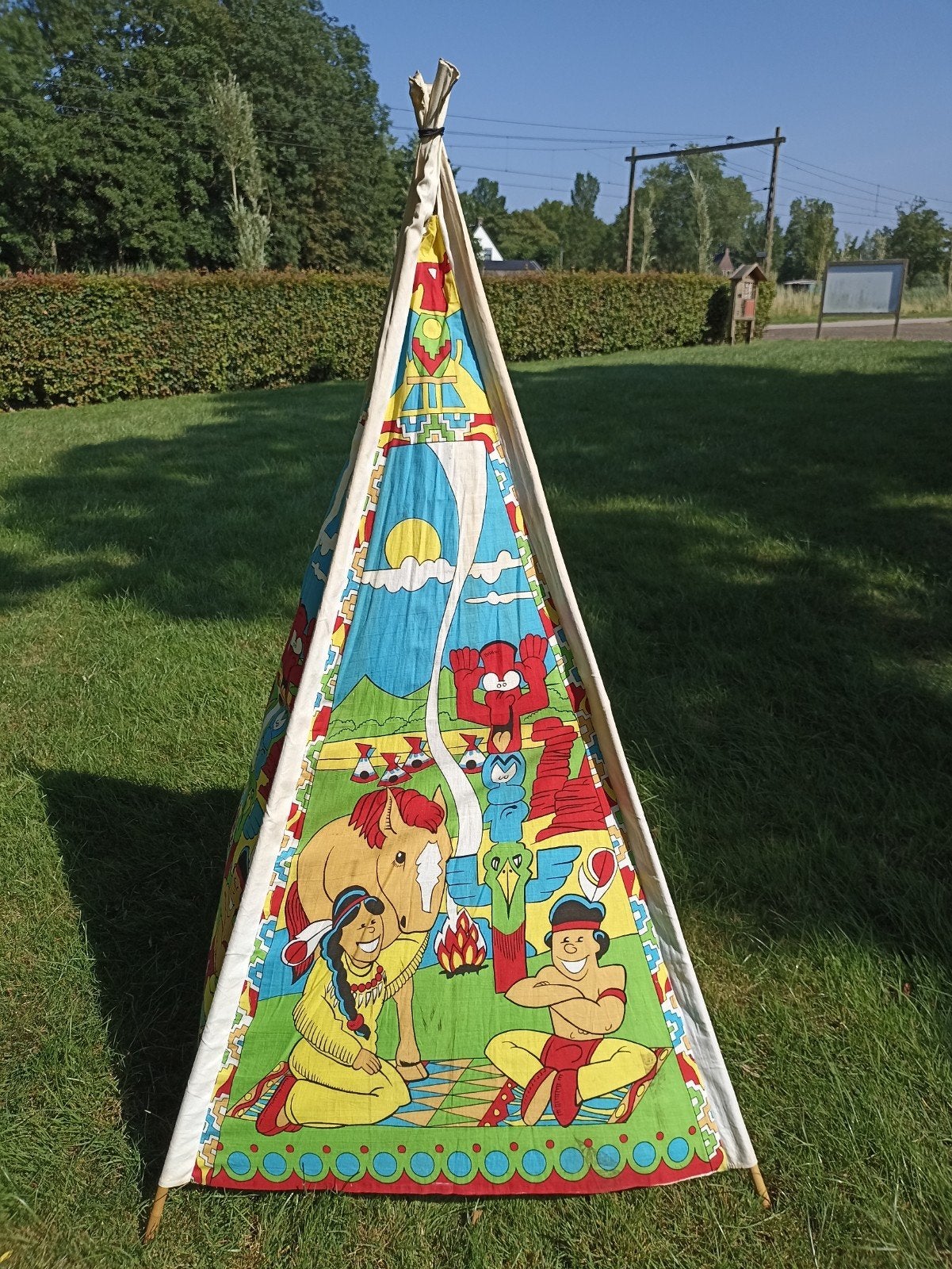 Vintage Kinder Tipi Tent - Speeltent met Indianenprint, Kinderen en Baby's, Ophalen, Gebruikt