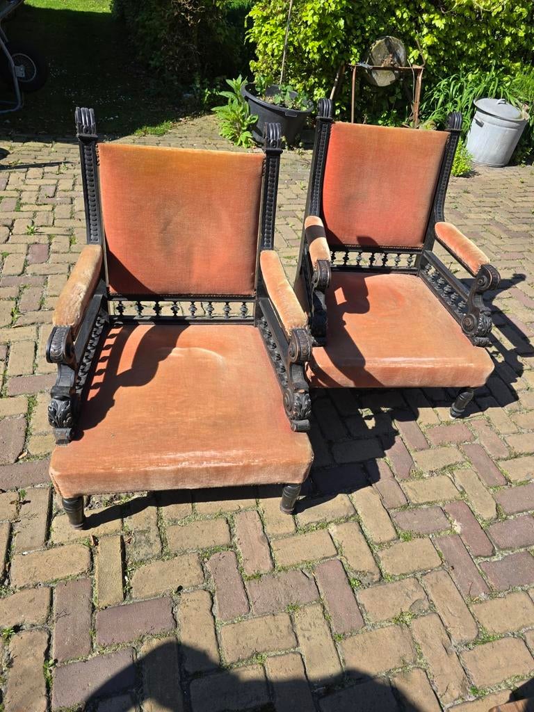 2 Oude brokante stoelen, Ophalen, Gebruikt, Hout