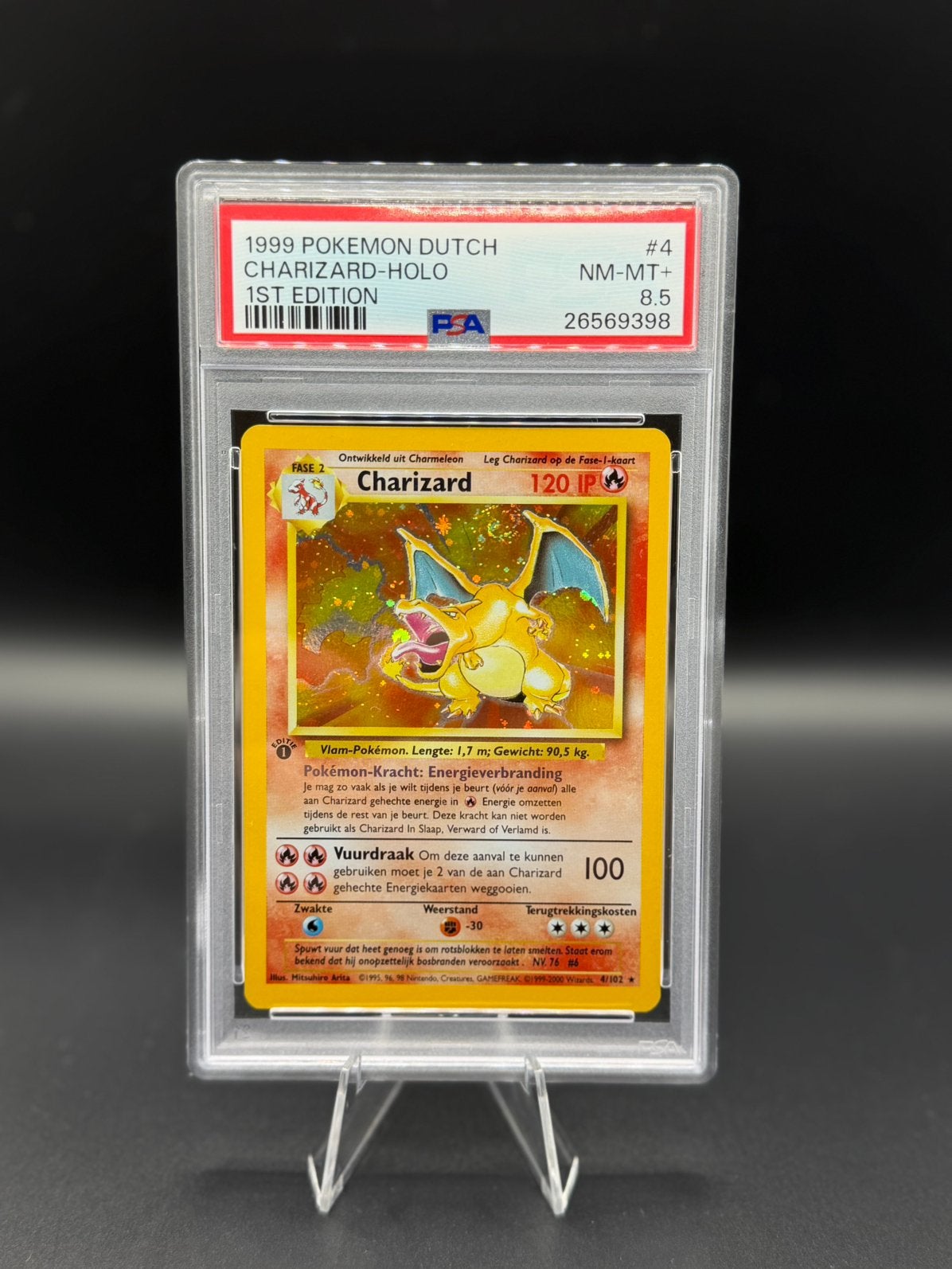 Pokemon Charizard Base Set 1st Edition PSA 8.5 (NL), Ophalen of Verzenden, Zo goed als nieuw
