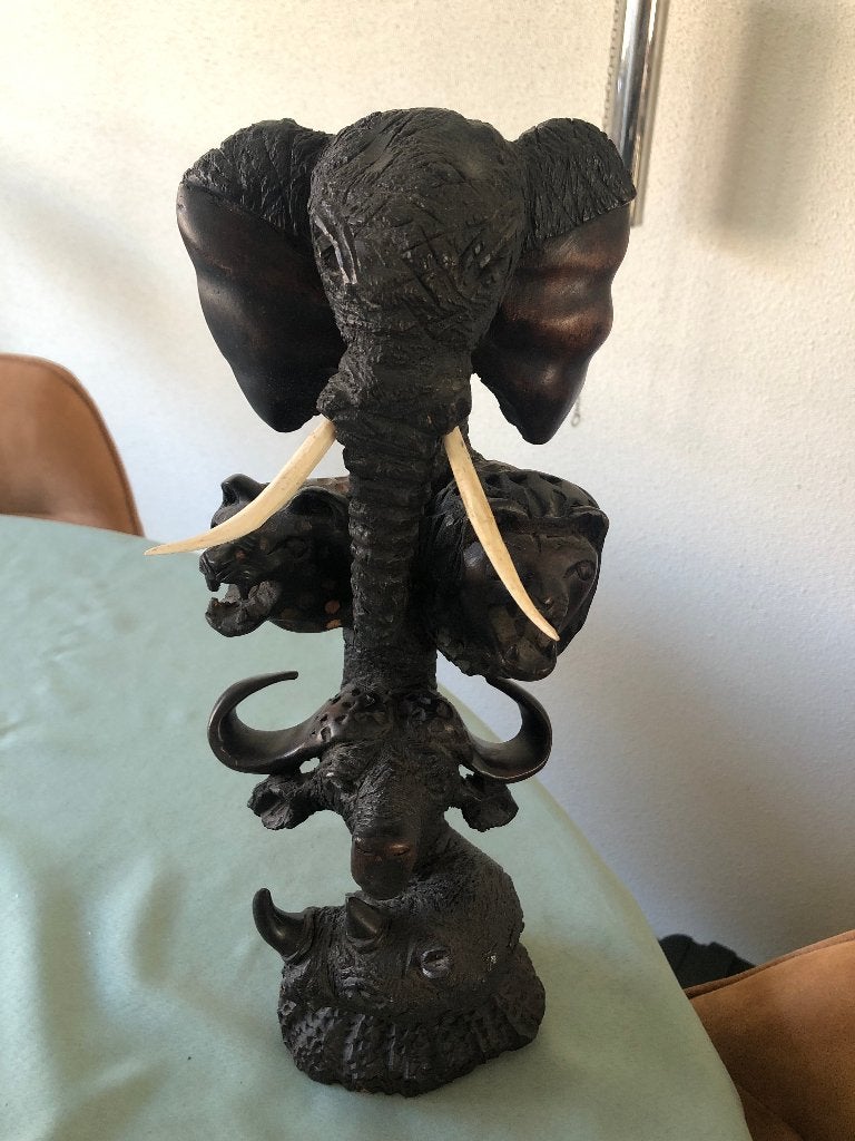 Afrikaans houtsnijwerk: Olifant luipaard, buffel, neushoorn, Ophalen of Verzenden, 20 - 50 cm, Beeld, Hout