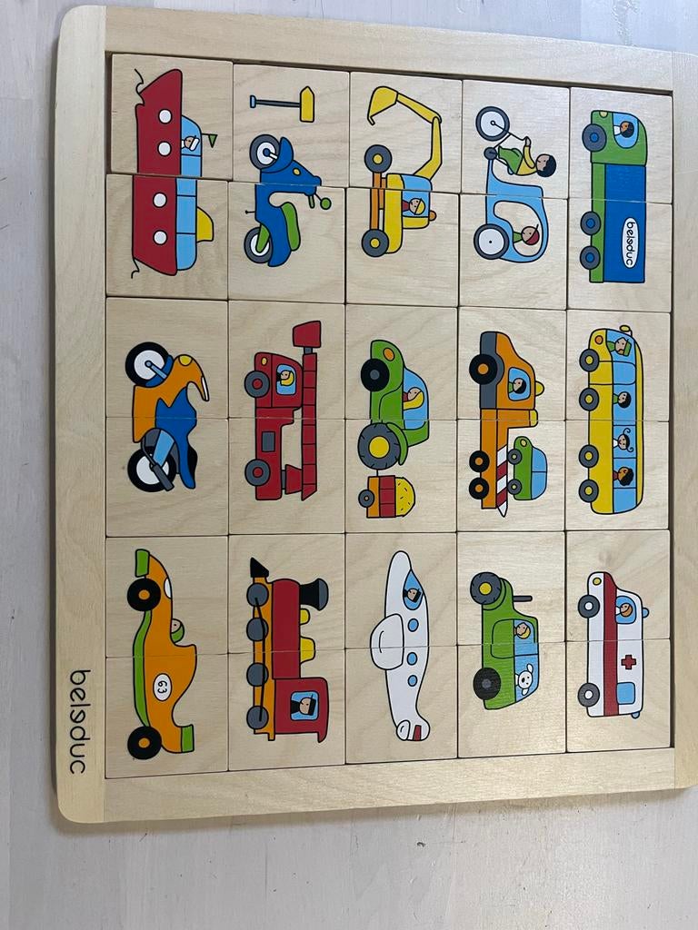 Houten voertuigen puzzel voor peuters - 30 stukjes, 2 tot 4 jaar, 10 tot 50 stukjes, Ophalen of Verzenden, Zo goed als nieuw