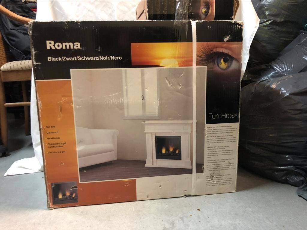 Roma Gelhaard zwart met keram. houtblokken - Nieuw in doos, Ophalen, Onbekend, Nieuw, Vrijstaande haard