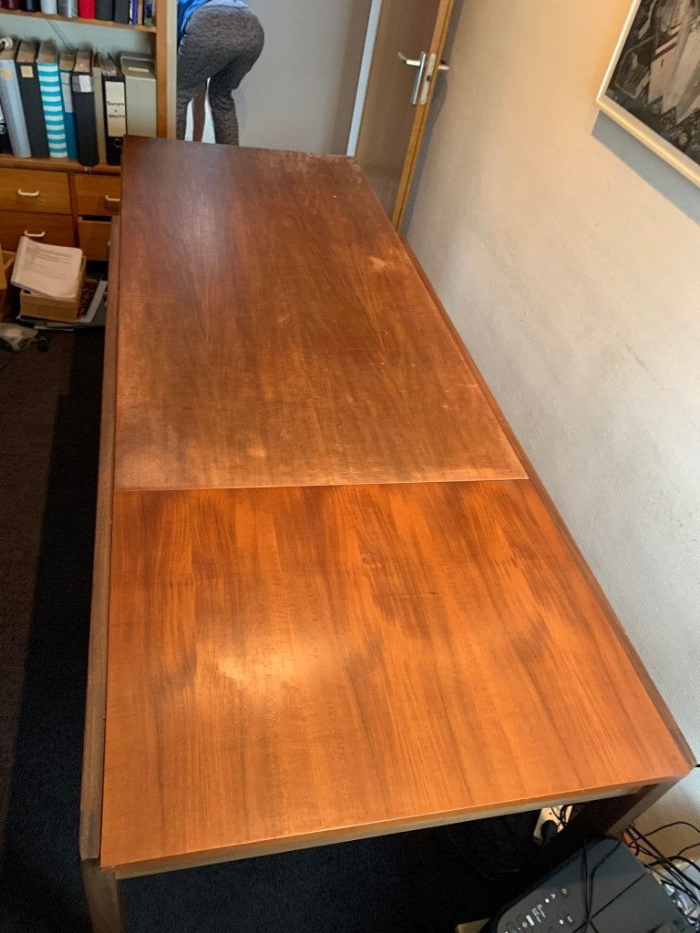 Uitschuifbare eettafel met 6 bijpassende pastoe stoelen, Ophalen, Gebruikt, Scandinavisch, 4 tot 6 stoelen