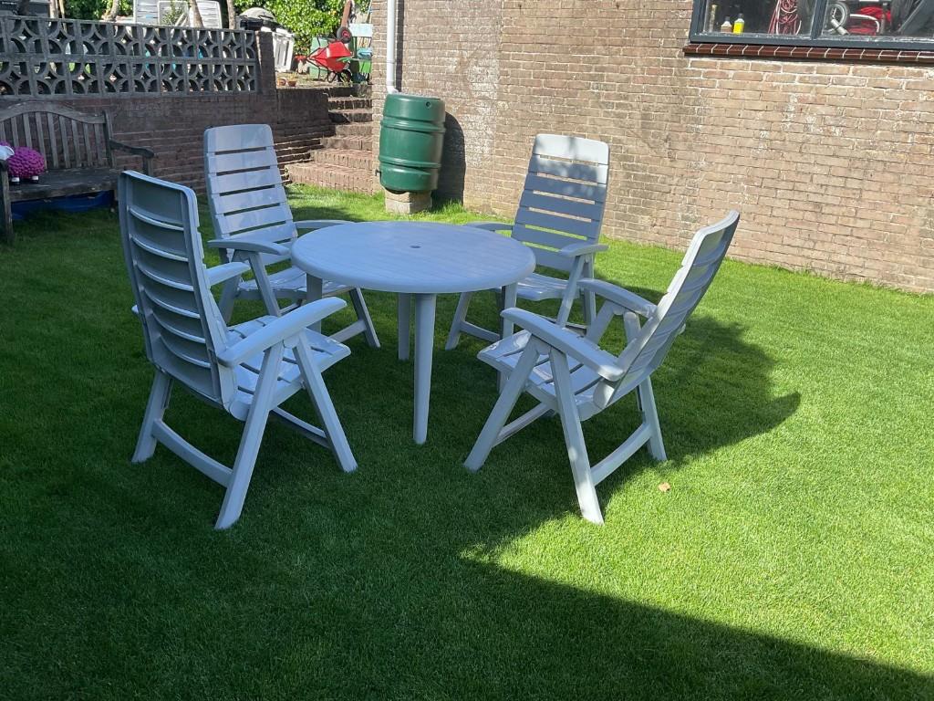 Hartman 5-delige tuinset met kussens, Tuin en Terras, Ophalen, 4 zitplaatsen, Kunststof, Zo goed als nieuw