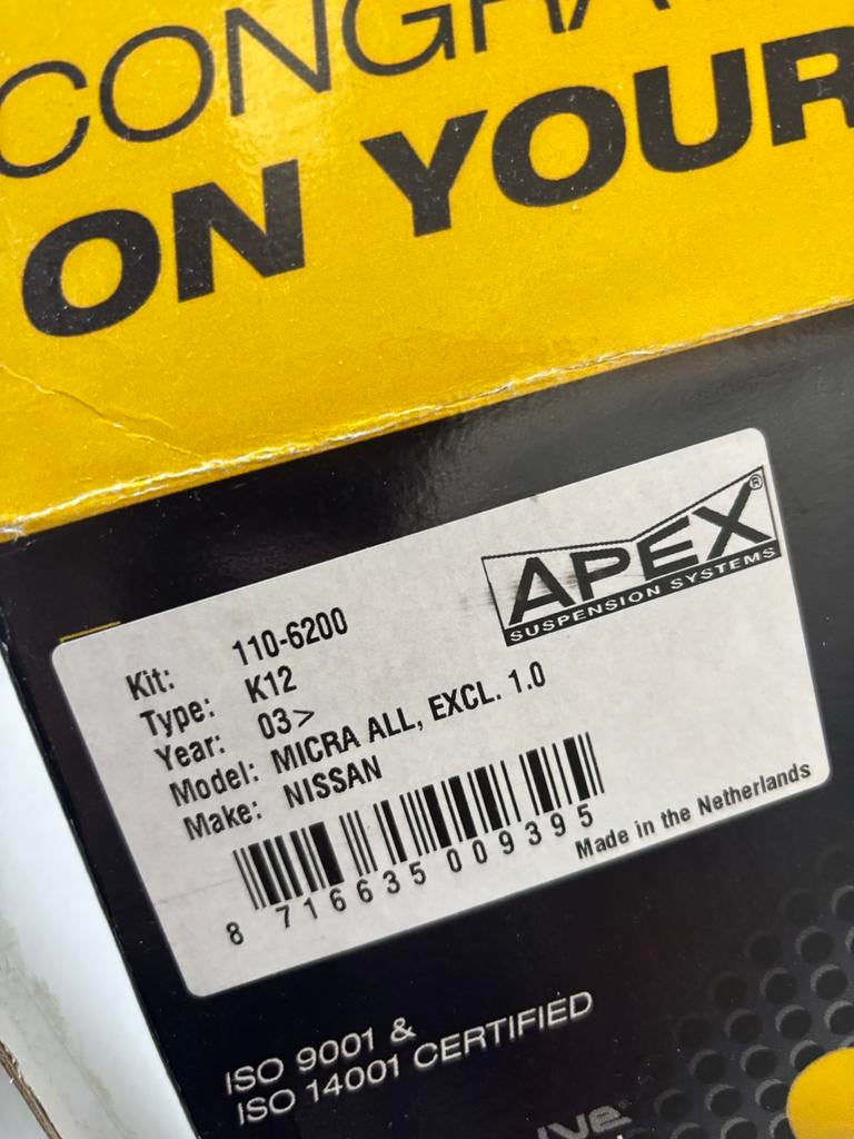 APEX Veren Nissan Micra K12 -30mm verlaging (excl. 1.0), Ophalen of Verzenden, Gebruikt, Nissan
