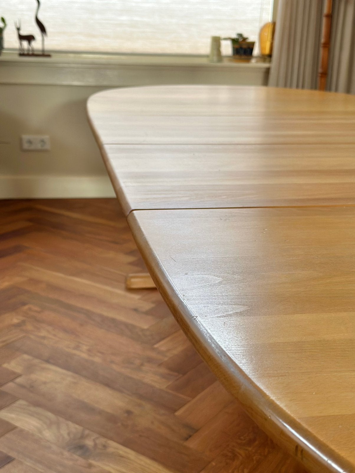 Vintage eettafel XL Deens beuken hout jaren 60/70/80, Huis en Inrichting, Ophalen, Gebruikt, 100 tot 150 cm, 200 cm of meer
