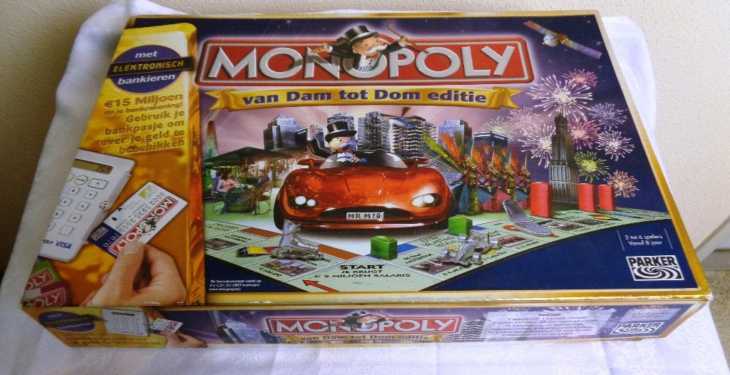 Monopoly van Dam tot Dom editie met elektronisch bankieren, Een of twee spelers, Ophalen of Verzenden, Gebruikt, Parker