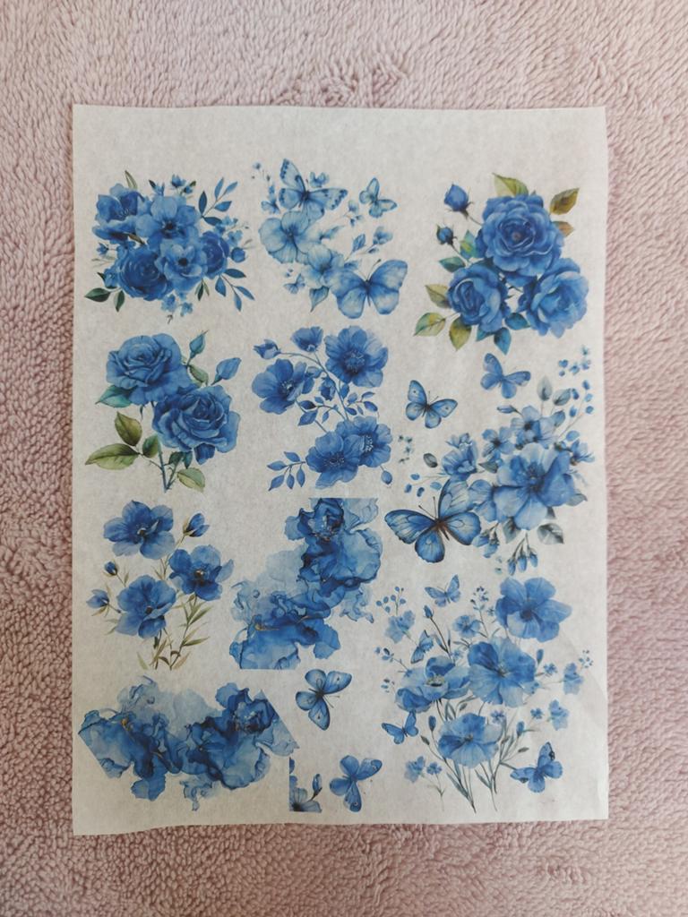 Rijstpapier met Blauwe Bloemen voor Decoupage & Journaling, Hobby en Vrije tijd, Overige merken, Papier of Karton, Onbekend, Nieuw