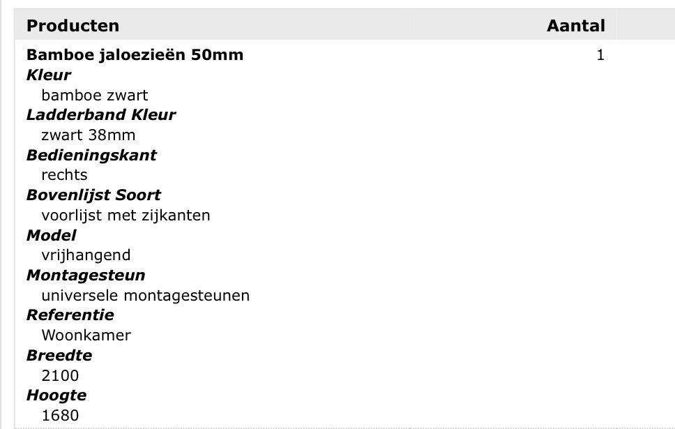 Bamboe jaloezieën 50mm - Diverse maten Zwart, Ophalen, Gebruikt, Zwart, Bamboe